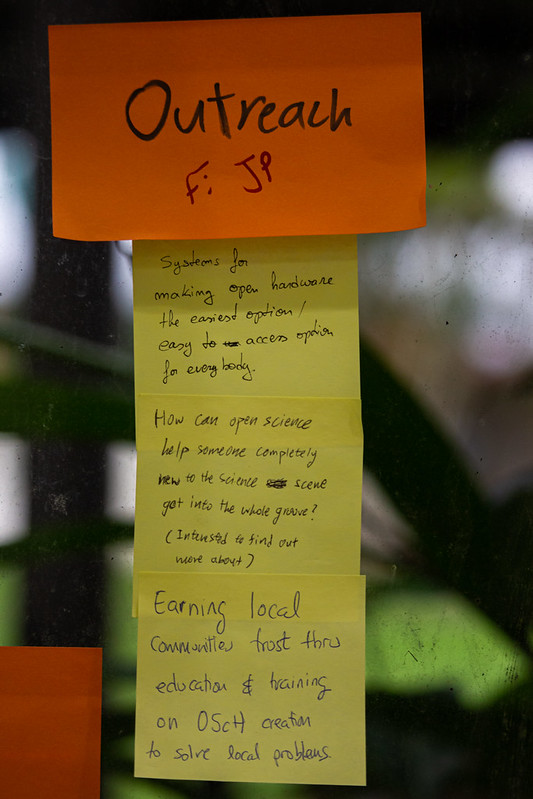 Photo of sticky notes attached to a window at GOSH 2022